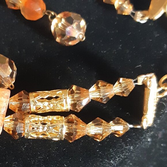 Tsumani Parure: Fire Opal Carnelian, Austrian Crystal and 18K Gold Plated Beads - Picture 8 of 13